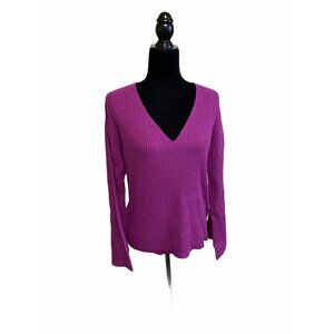 Free Press V-Neck Ribbed Knit Sweater Women's XS Purple Long Sleeve Lightweight